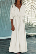Women's Maxi Long Beach Dress V-neck Button Down Beach Cover Up