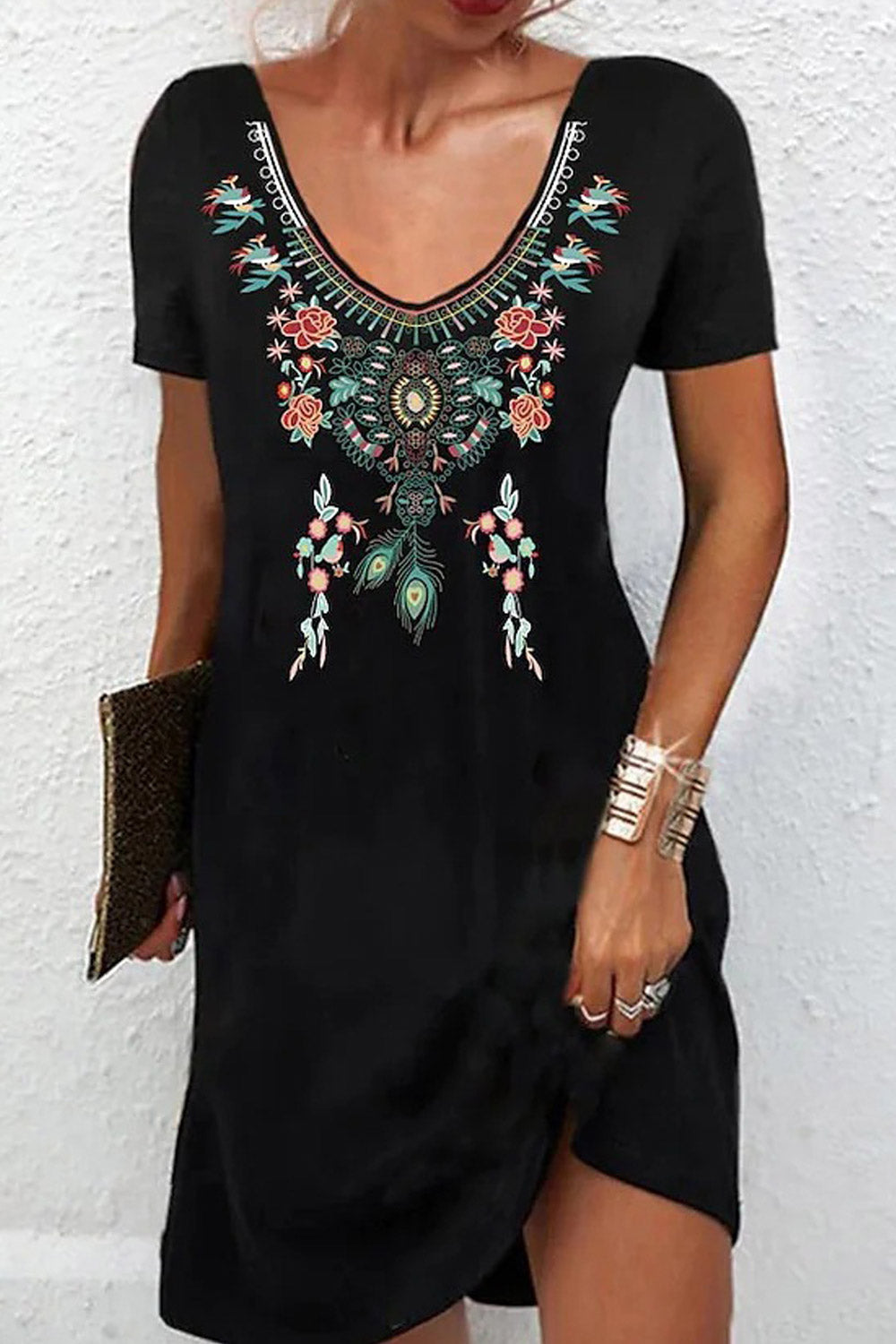 Women Plus Summer Vintage Pattern Printed Elegant Party Dress