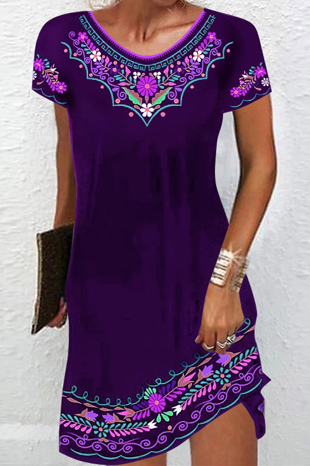Women Plus Summer Vintage Pattern Printed Elegant Party Dress