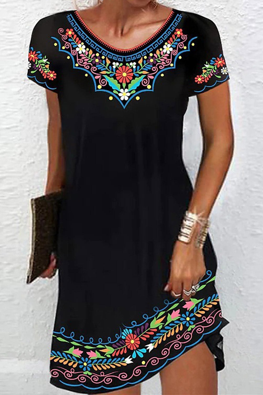 Women Plus Summer Vintage Pattern Printed Elegant Party Dress