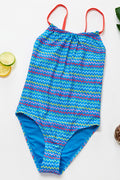 Kids Girls Summer Striped Hanging Neck Swimsuit