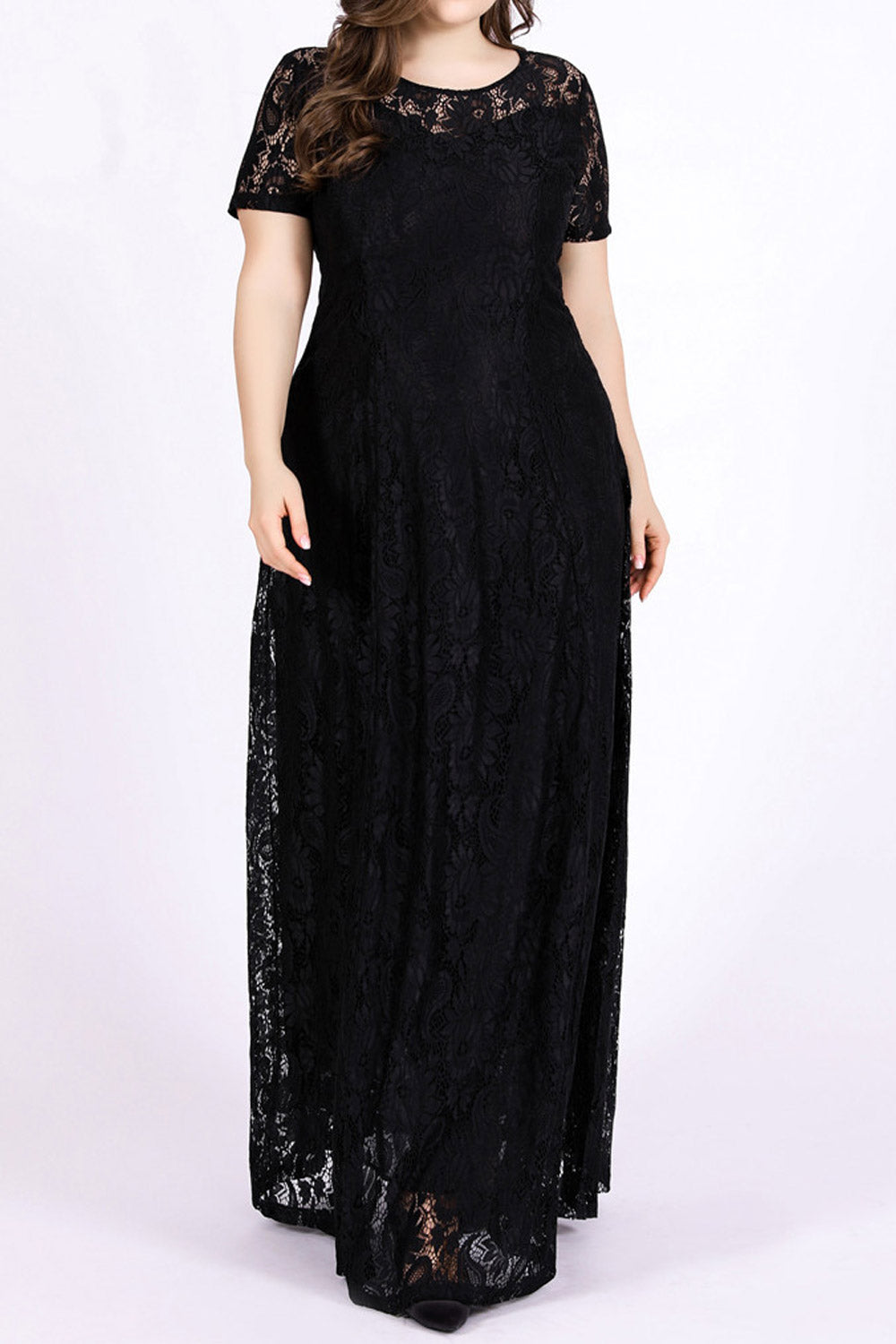 Women Plus O Neck Long Sleeve Ladies Prom Evening Floor Length Dress