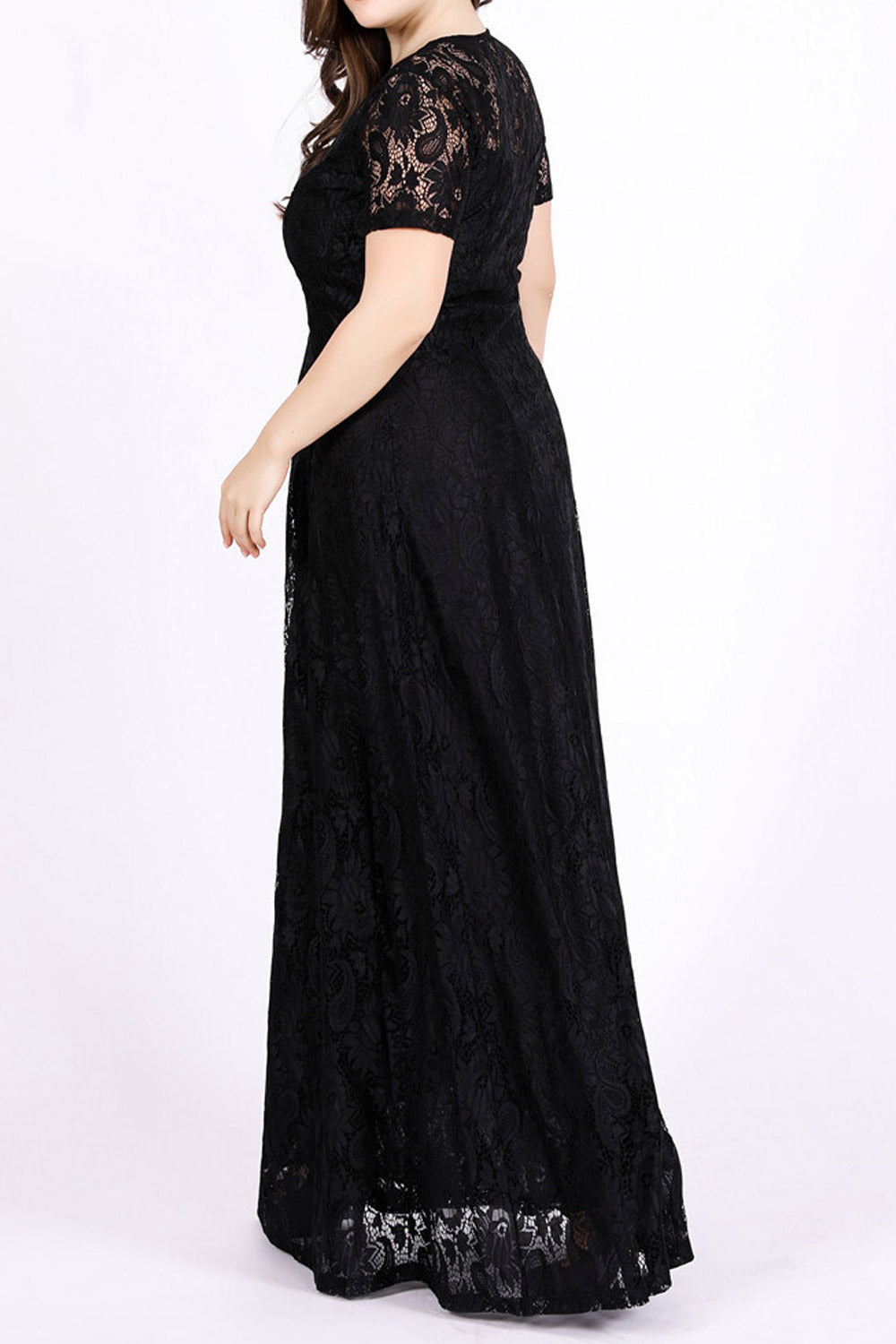 Women Plus O Neck Long Sleeve Ladies Prom Evening Floor Length Dress