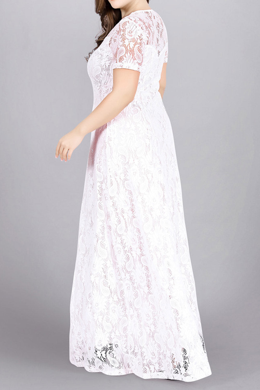 Women Plus O Neck Long Sleeve Ladies Prom Evening Floor Length Dress