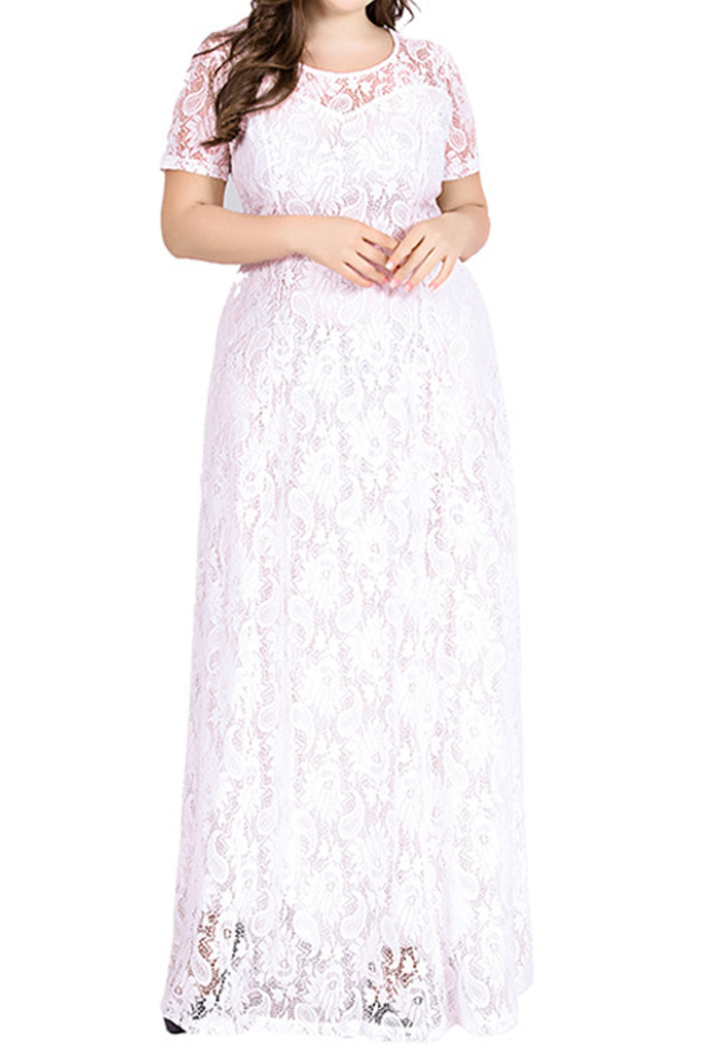 Women Plus O Neck Long Sleeve Ladies Prom Evening Floor Length Dress