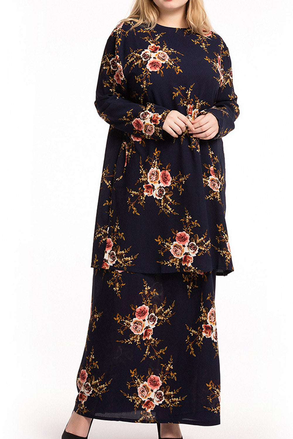 Women Plus Long Sleeve Floral Printed 2 Piece Regular Wear Set