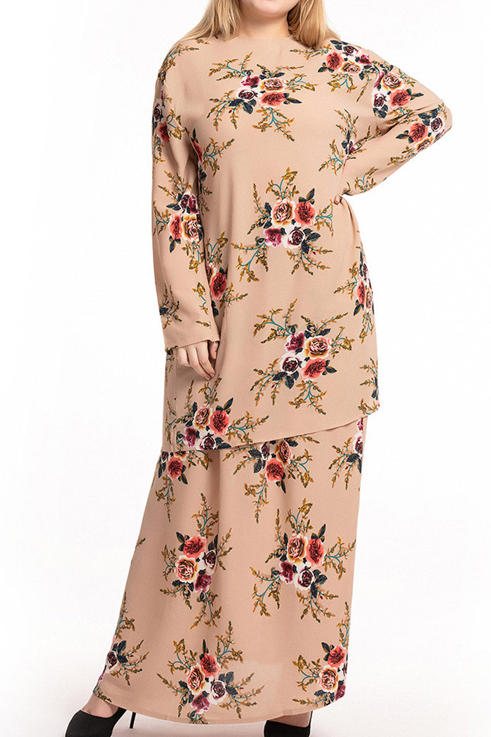 Women Plus Long Sleeve Floral Printed 2 Piece Regular Wear Set