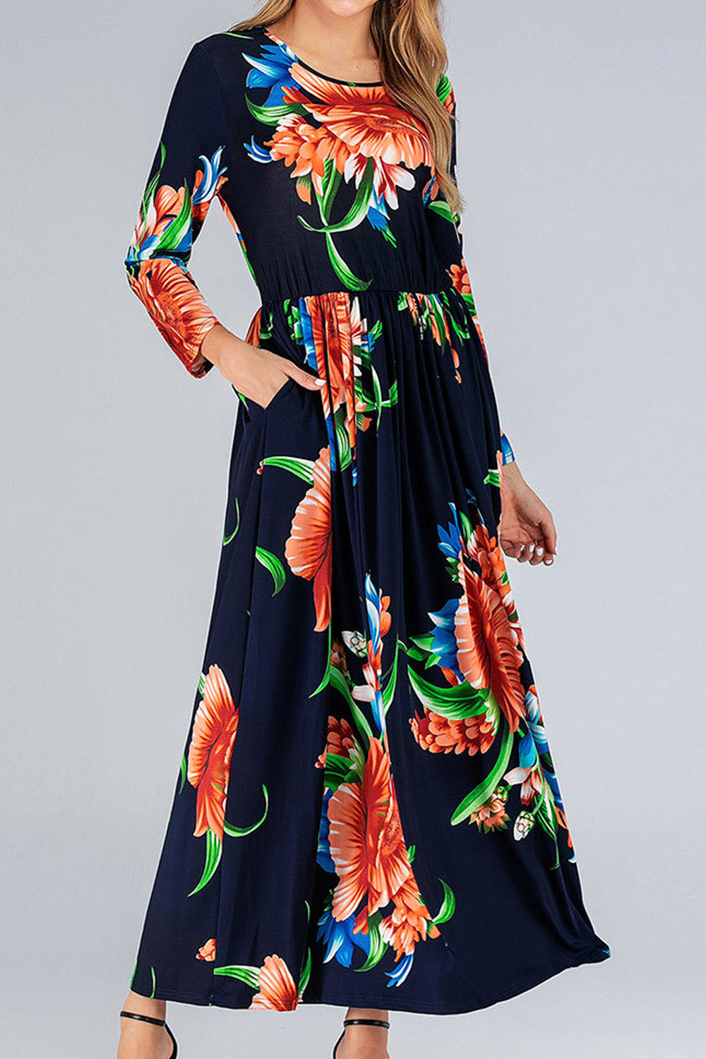 Women Plus High Waist Soft Fabric Floral Print Party Dress