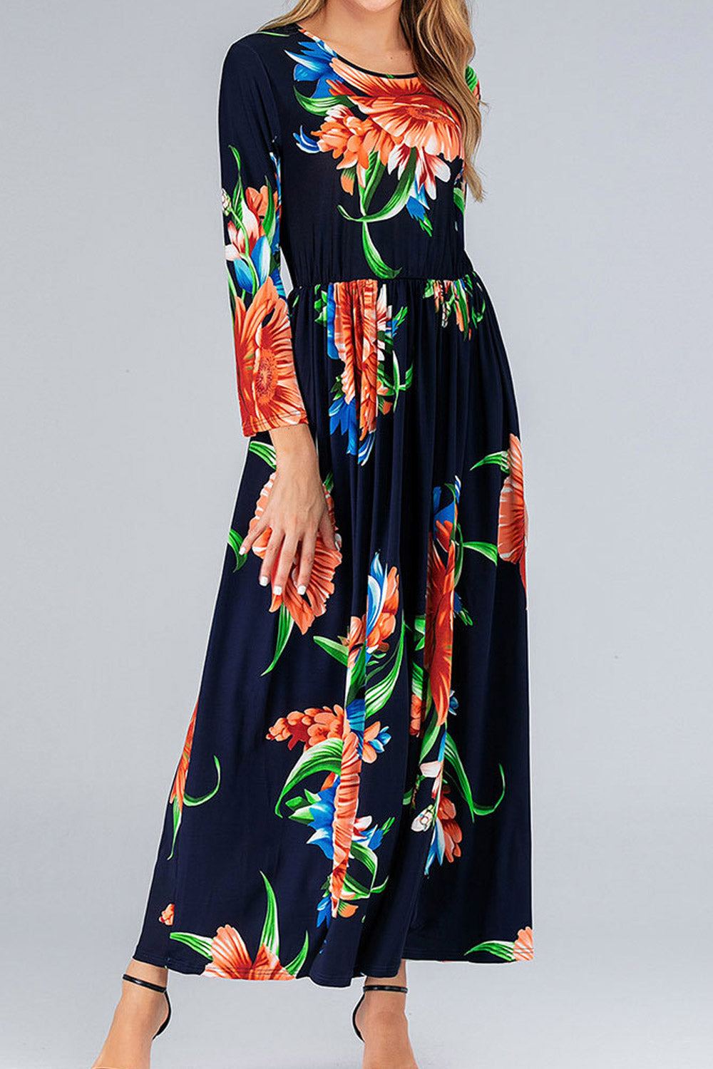 Women Plus High Waist Soft Fabric Floral Print Party Dress