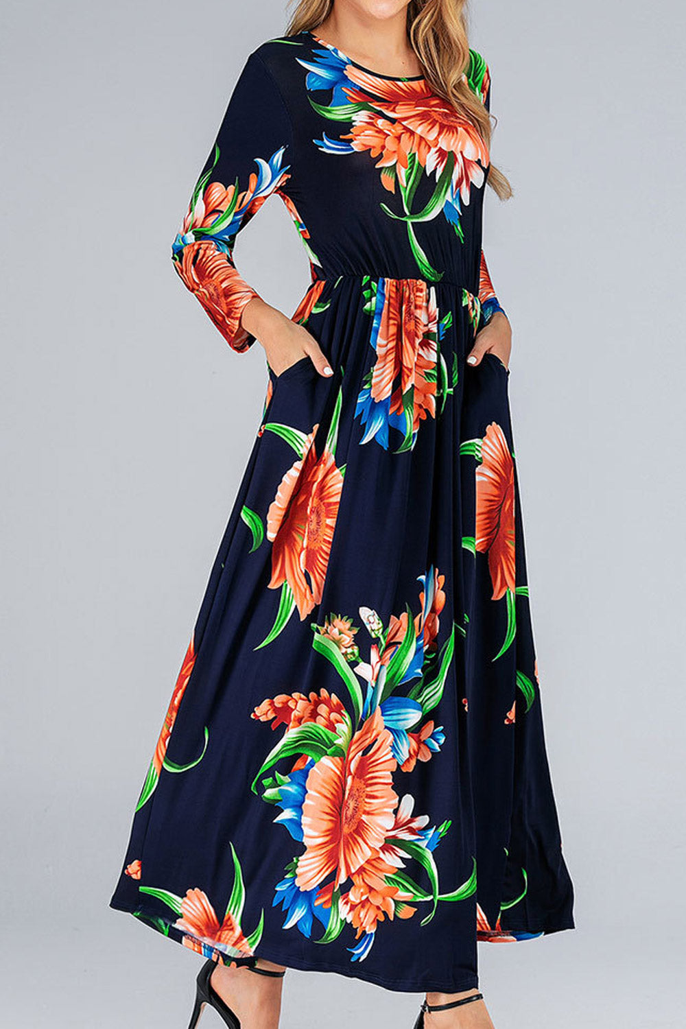 Women Plus High Waist Soft Fabric Floral Print Party Dress