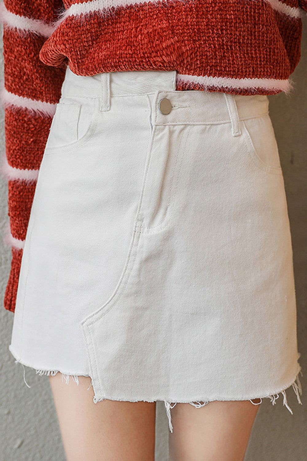 Women Summer Irregular Hem Button Closure Pocket Styling Casual Denim Skirt