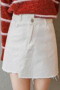 Women Summer Irregular Hem Button Closure Pocket Styling Casual Denim Skirt