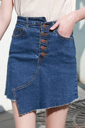 Women Fashionable Multi Button Irregular Hem Summer Convenient Denim Skirt