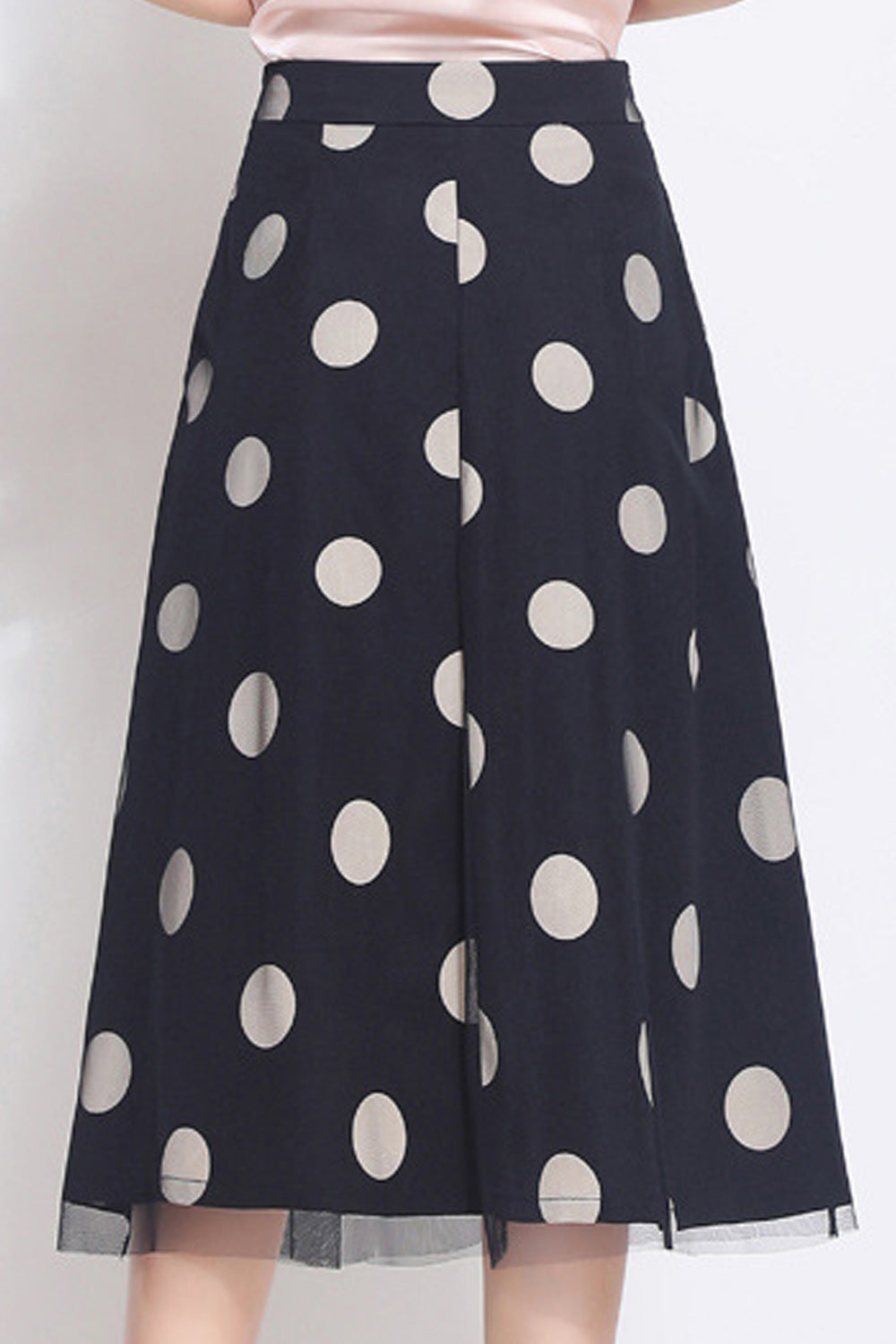 Women Fascinating Polka Dotted Thin High Waist Mid Length Skirt