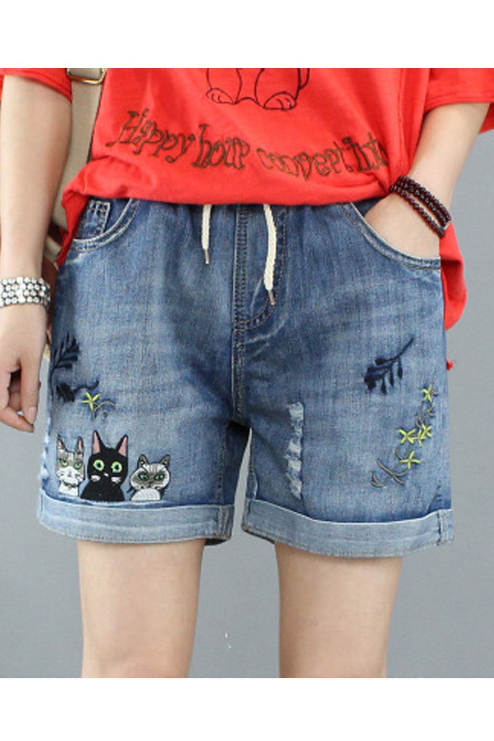 Women Trendy Summer Season Embroidered Pattern Casual Short