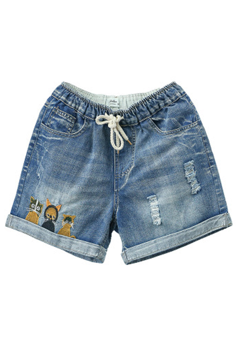 Women Side Pocket Beautiful Embroidered Pattern Denim Short