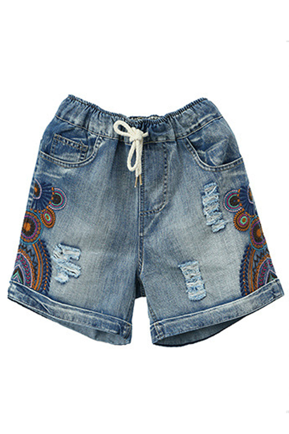 Women Magnificent Embroidered Loose Drawstring Elastic Waist Short