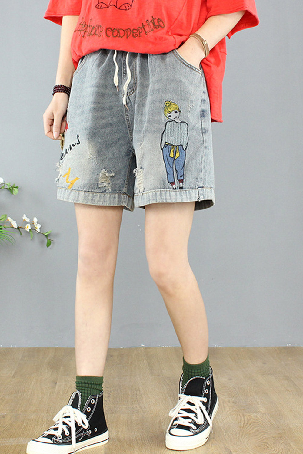 Women Soft Loose Styled Breathable Comfy Drawstring Denim Short