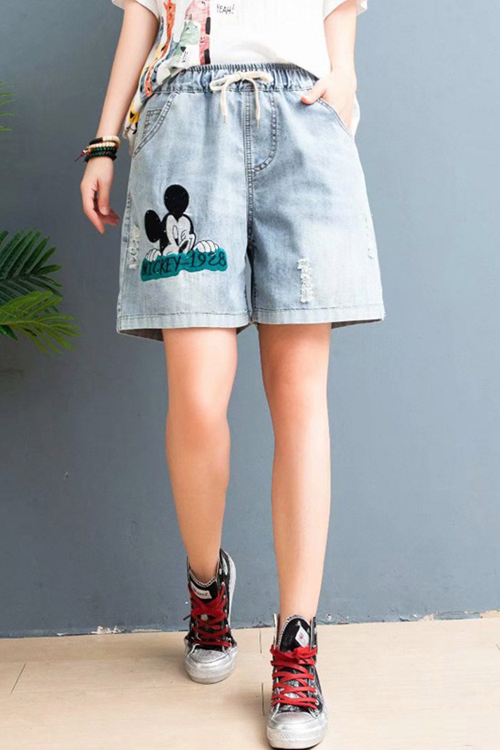 Women Side Pockets Loose Summer Season Casual Denim Short
