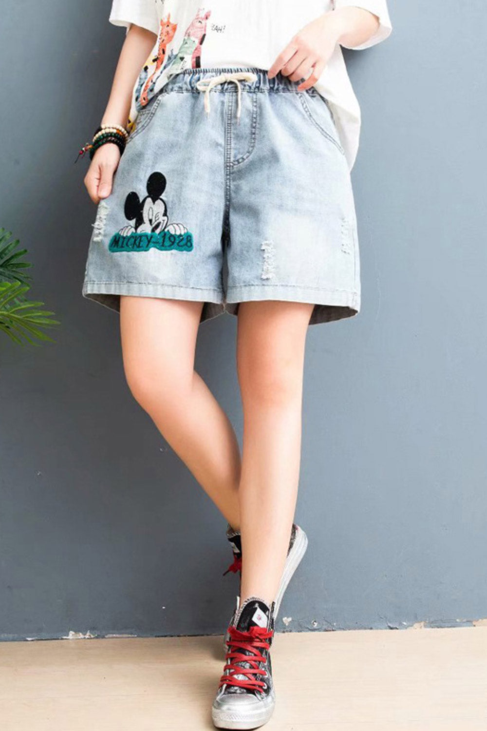 Women Side Pockets Loose Summer Season Casual Denim Short