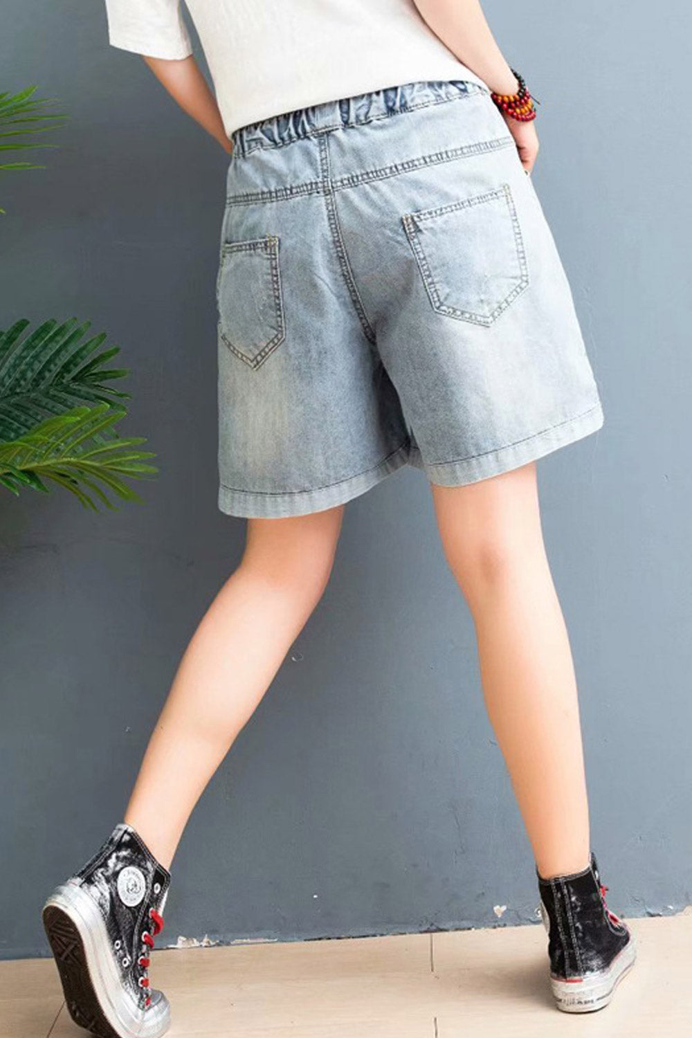 Women Side Pockets Loose Summer Season Casual Denim Short