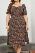 Women Plus Sweetheart Neck Ditsy Floral Puff Sleeve Dress