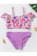 Kid Girls Butterfly Print With Ruffle Two Piece Swimwear