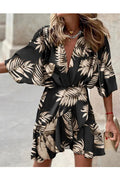 Women Fashion Printed Summer Irregular Sleeve Ruffles Dress