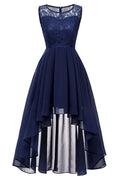 Women Summer Elegant Lace Slim Front Short Back Long Puffy Party Dress