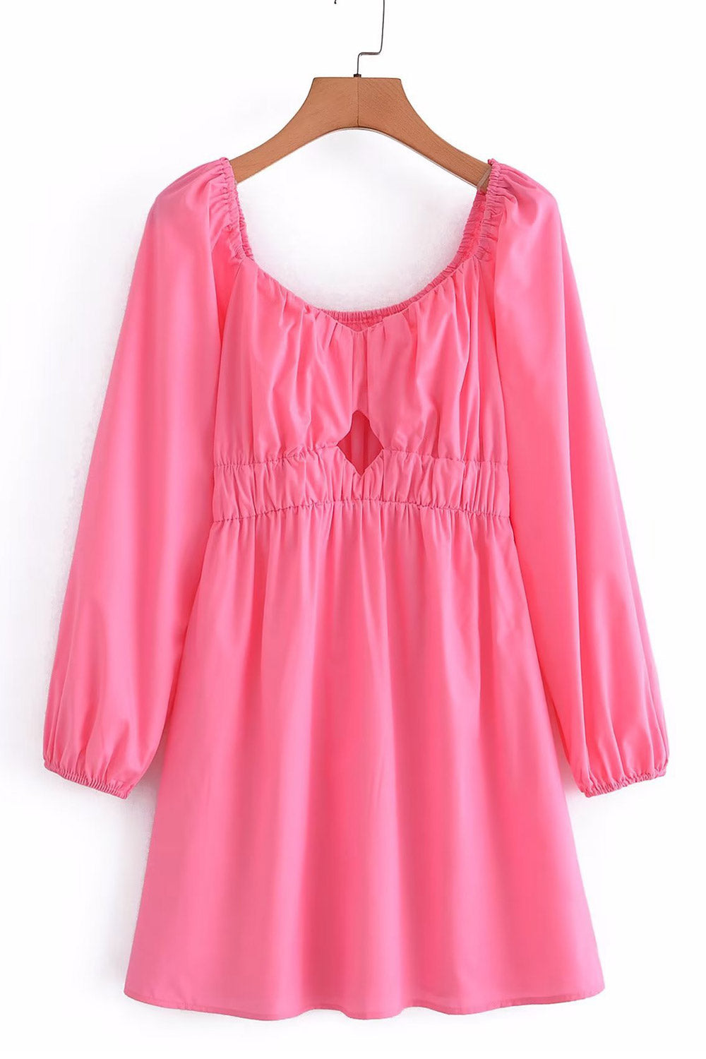 Women's Summer Rose Red Cut Out Front Lantern Sleeve Dress