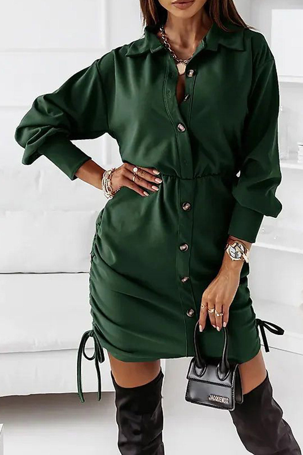 Women Long Sleeve V-Neck Stylish Elegant Waist Hiking Dress