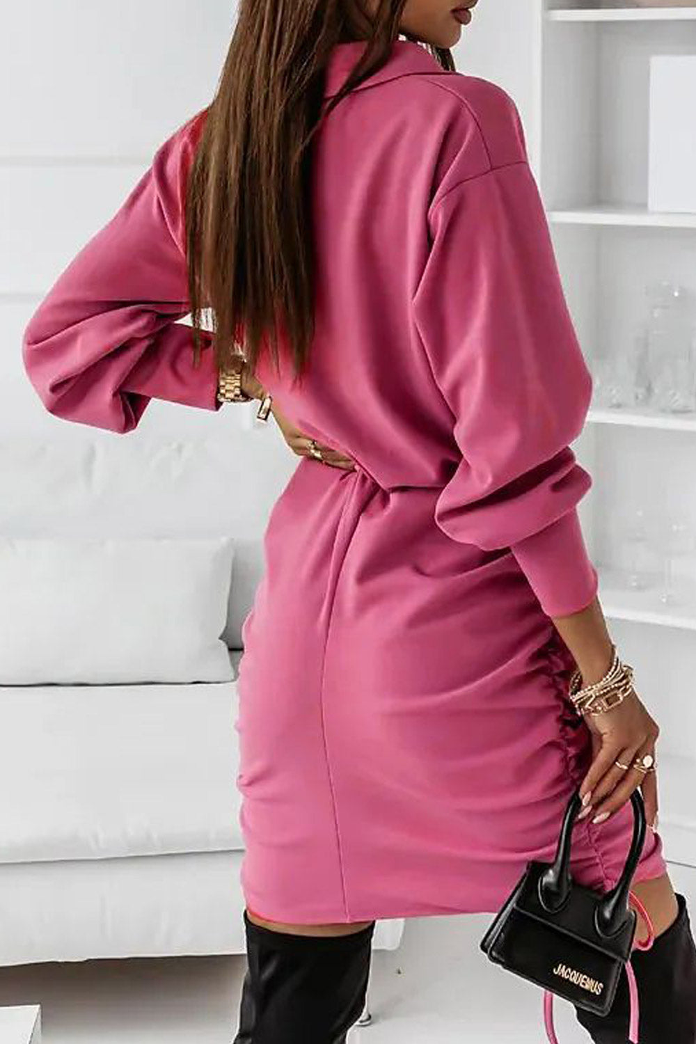 Women Long Sleeve V-Neck Stylish Elegant Waist Hiking Dress