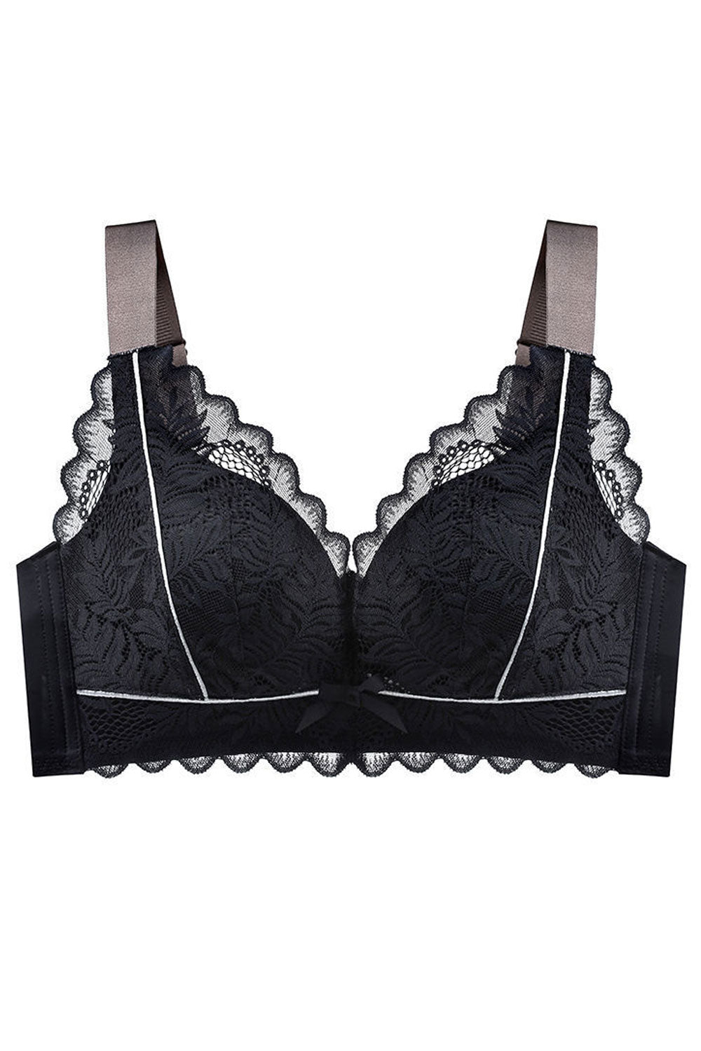 Women Plus Lace Flowers Wireless Thin Bras Padded Full-Cup with Wide Straps