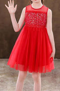 Kids Girl Sequins Embroidered Vest Skirt Summer Dress