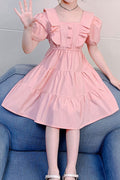 Kids Girl Summer Doll Collar Cotton Puff Sleeve Party Dress