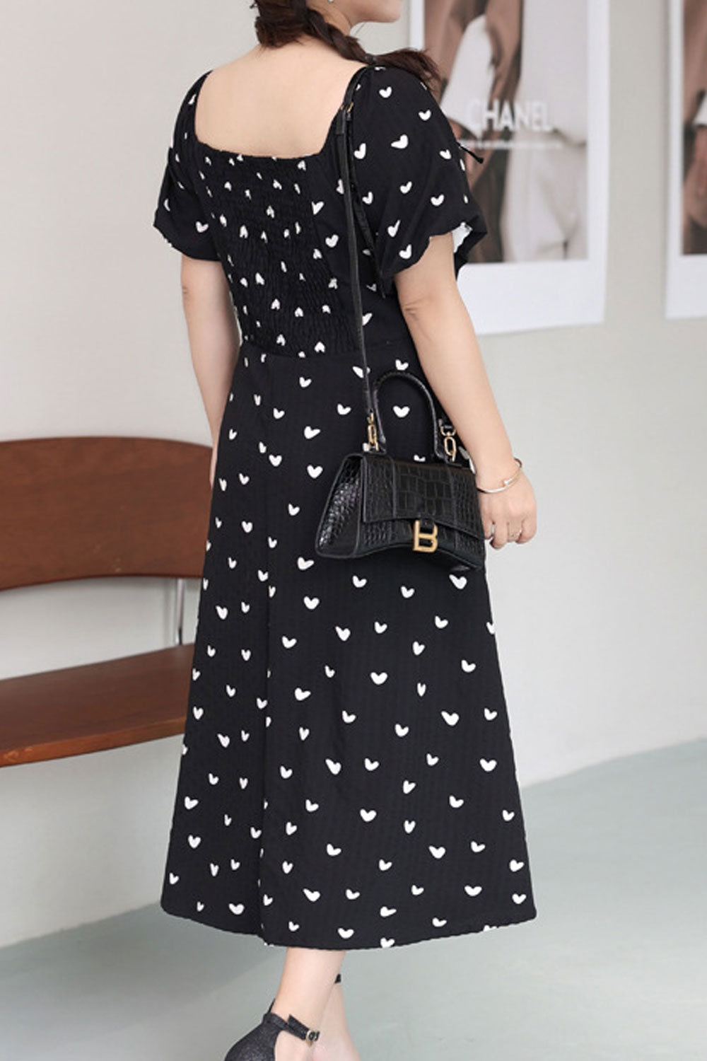 Women Plus Slimming Mid-Length Peach Heart Printed Dress