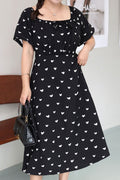 Women Plus Slimming Mid-Length Peach Heart Printed Dress