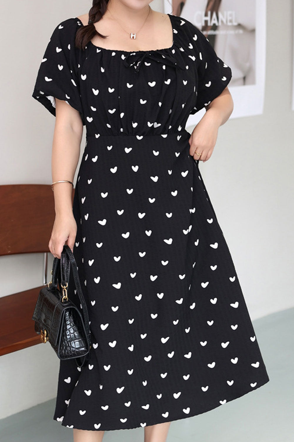 Women Plus Slimming Mid-Length Peach Heart Printed Dress