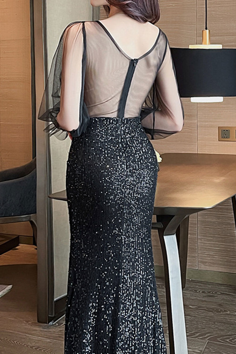 Women's Fashion Deep V-Neck High-Slit Evening Dress