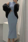 Women Sky Blue Collar Tight Slimming Sleeveless Dress