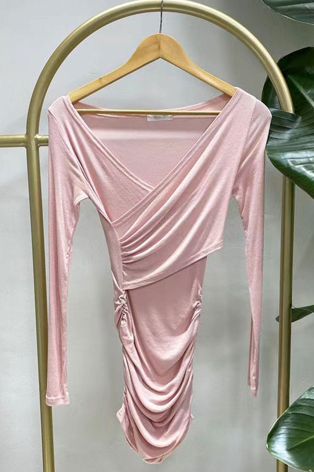 Women's Deep V-Neck Long Sleeve Buttocks Dress