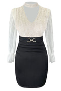 Women Deep V-Neck Long Sleeves Bodycon Dress