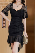 Women Summer Short Less Sleeves V-Neck Floral Printed Evining Party Dress