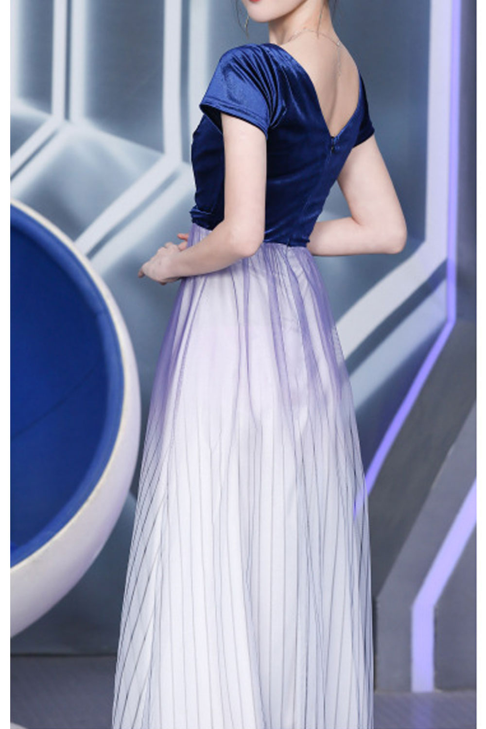 Women Spring Short Sleeves V-Neck Low-Cut Slim Bottoming Long Skirt Evening Party Dress