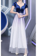 Women Spring Short Sleeves V-Neck Low-Cut Slim Bottoming Long Skirt Evening Party Dress