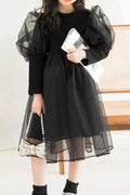 Kids Girls New Fashion Puff Sleeves Princess Mesh Style Summer Dress