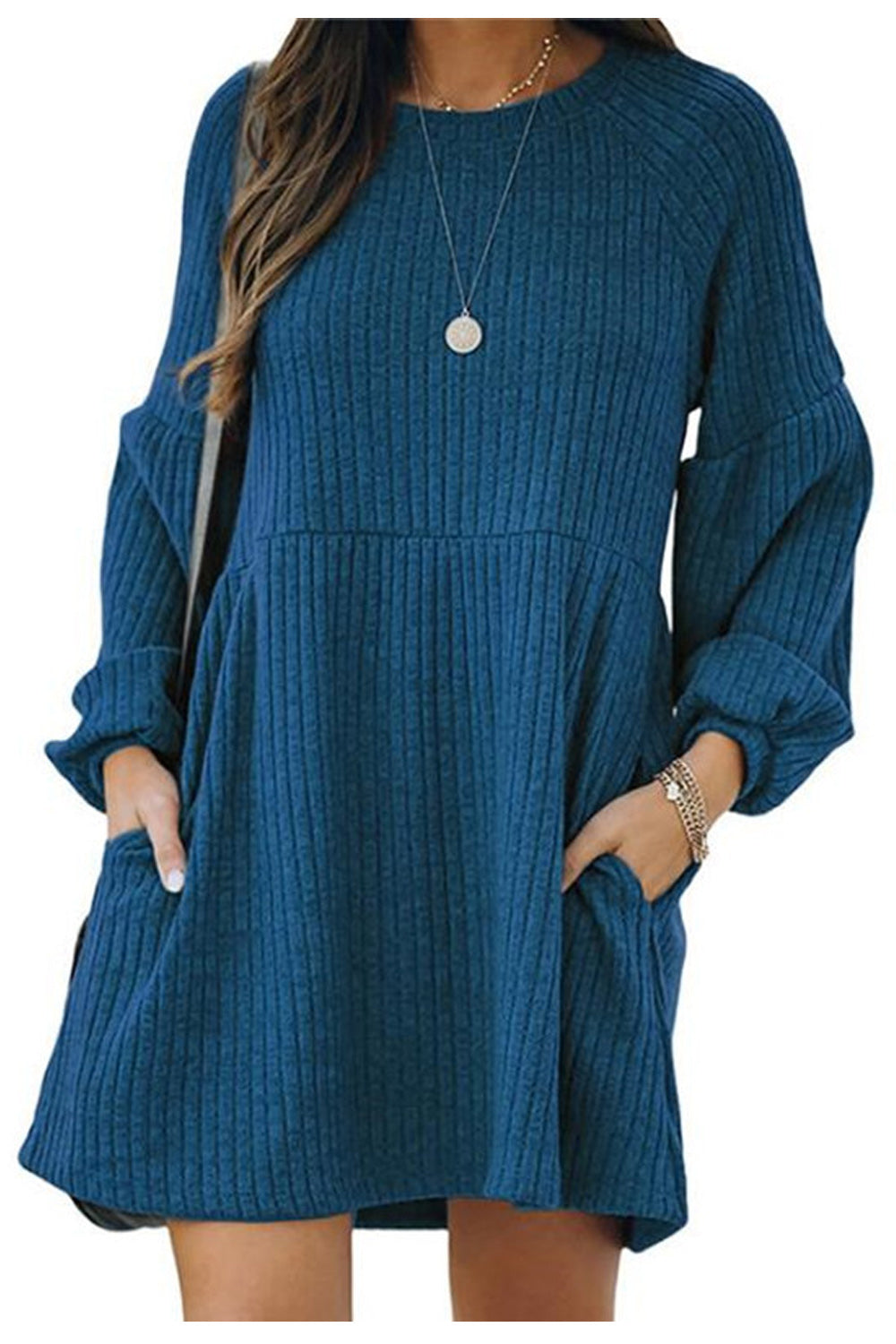 Women Knitted Warm Long Sleeve Casual Solid Pattern Thick Winter Dress