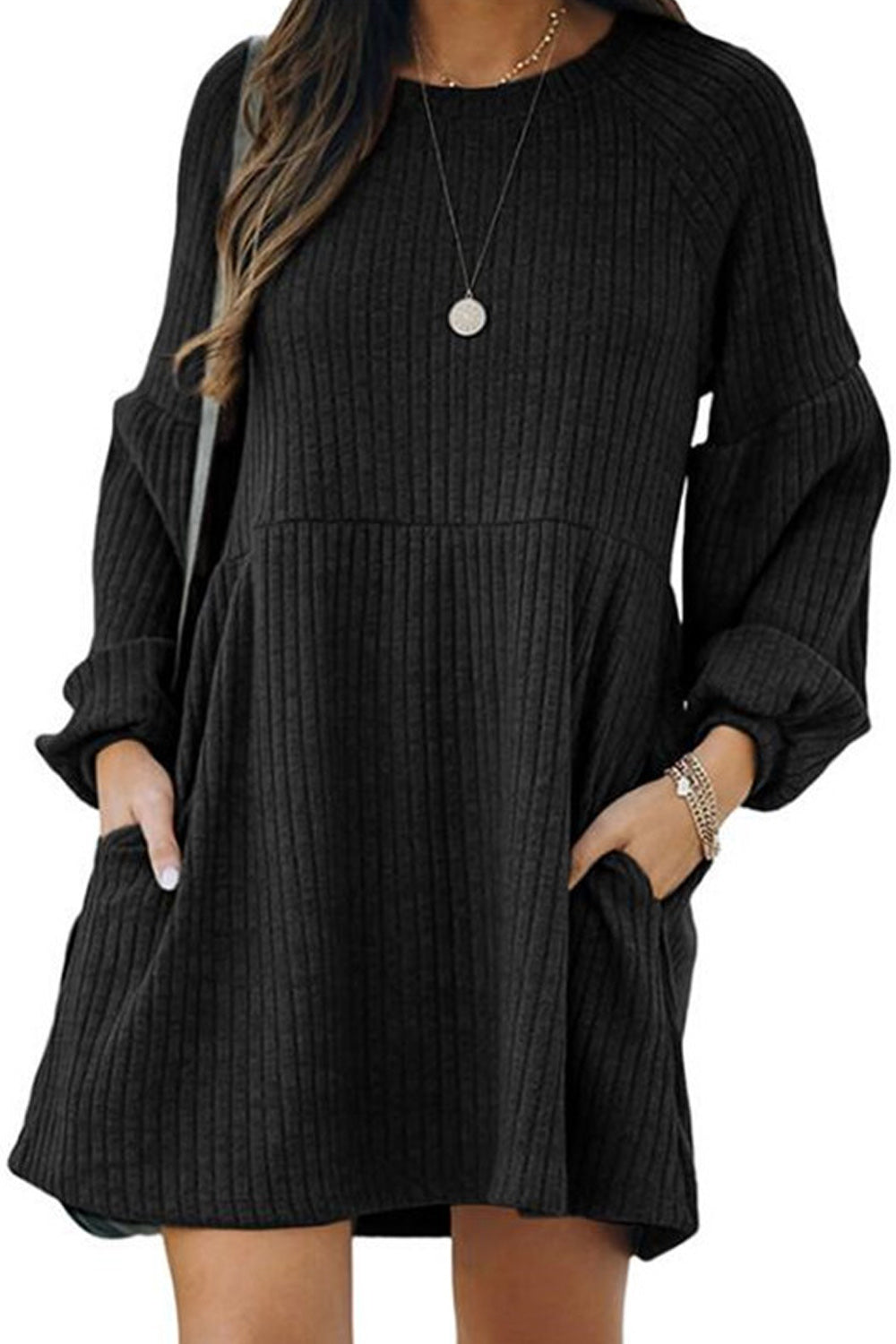 Women Knitted Warm Long Sleeve Casual Solid Pattern Thick Winter Dress