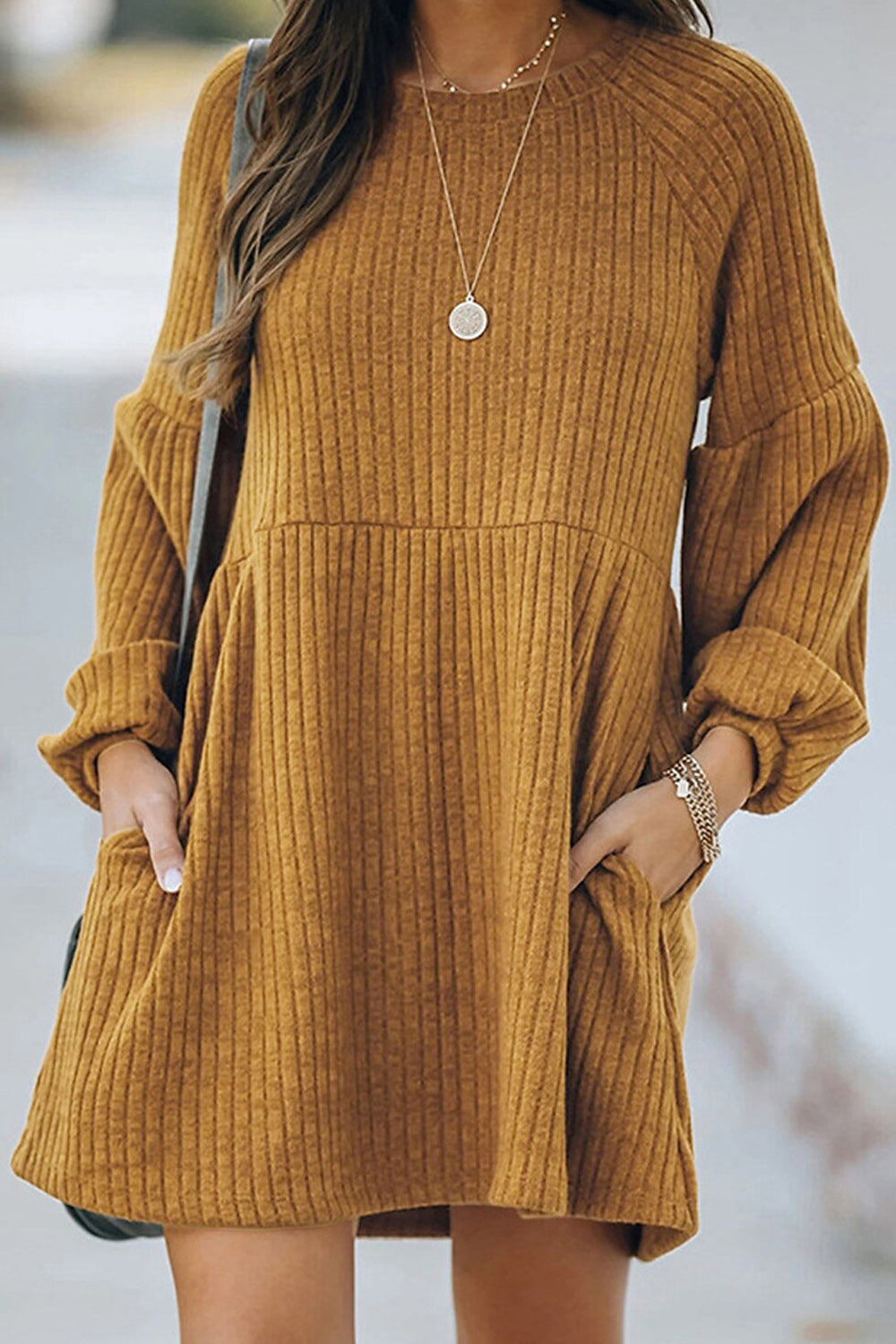 Women Knitted Warm Long Sleeve Casual Solid Pattern Thick Winter Dress