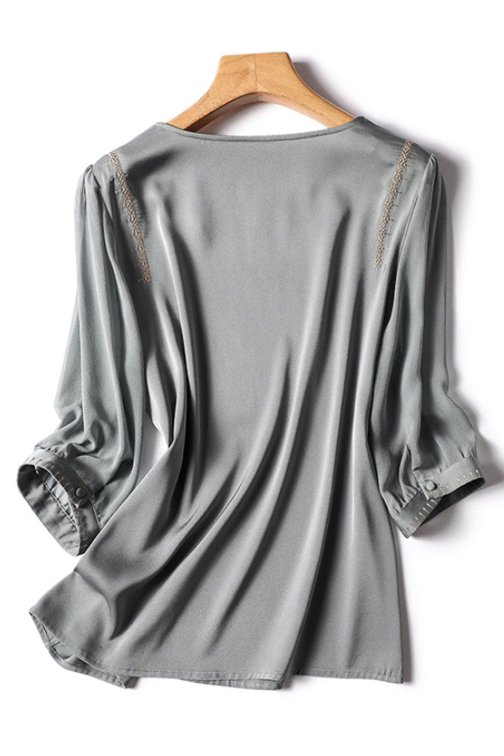 Women's Fashion Sleeve embroidery Design Chic Imitation Silk Top